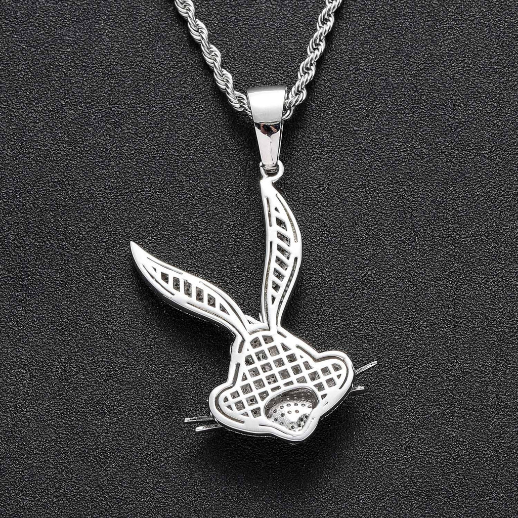 Iced Out Cartoon Rabbit Pendant Necklace, CZ Hip Hop Rope Chain (Gold/Silver) - image 5