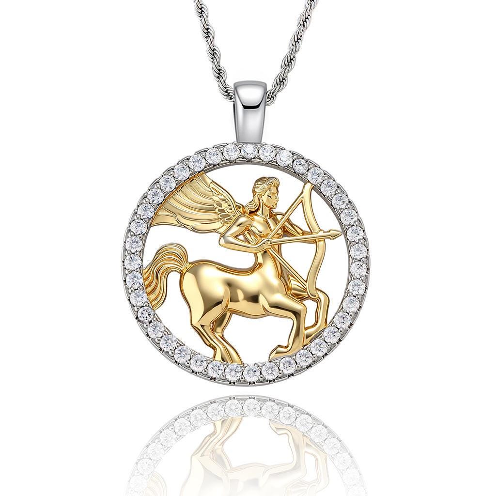 Centaur Archer Pendant Necklace, Iced Out CZ, Two-Tone Gold Silver Rope Chain (24 Inch) - image 1