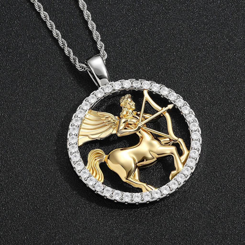 Centaur Archer Pendant Necklace, Iced Out CZ, Two-Tone Gold Silver Rope Chain (24 Inch) - image 5