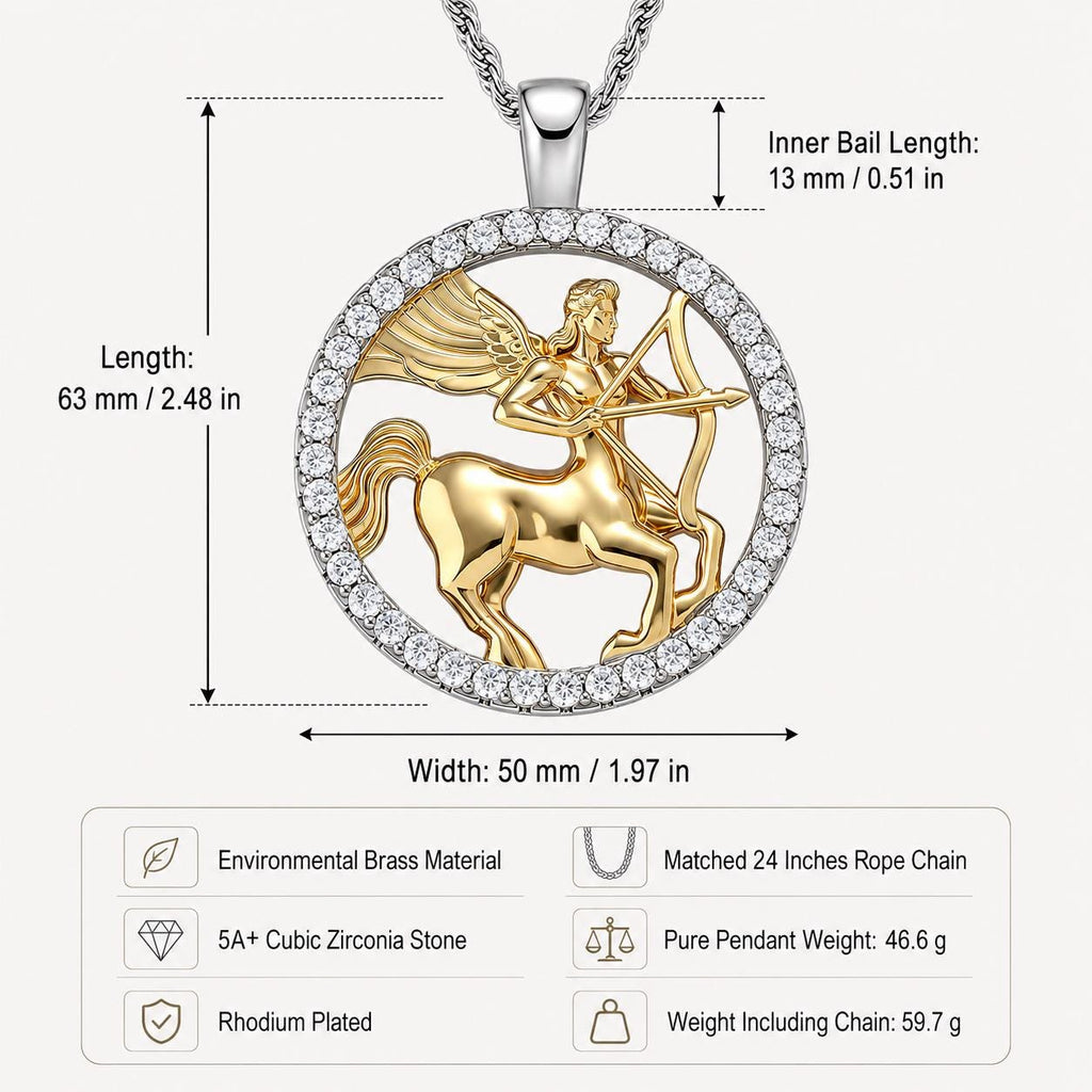 Centaur Archer Pendant Necklace, Iced Out CZ, Two-Tone Gold Silver Rope Chain (24 Inch) - image 2