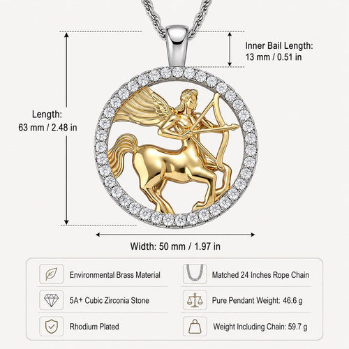 Centaur Archer Pendant Necklace, Iced Out CZ, Two-Tone Gold Silver Rope Chain (24 Inch) - image 2