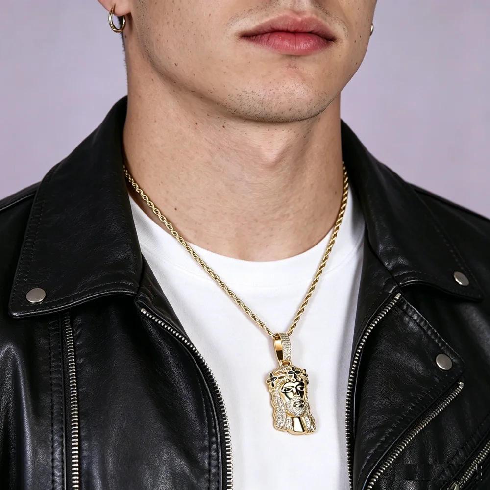 Iced Out Crown of Thorns Zircon Pendant Chapter Necklace, Gold or Silver Rope Chain - image 3