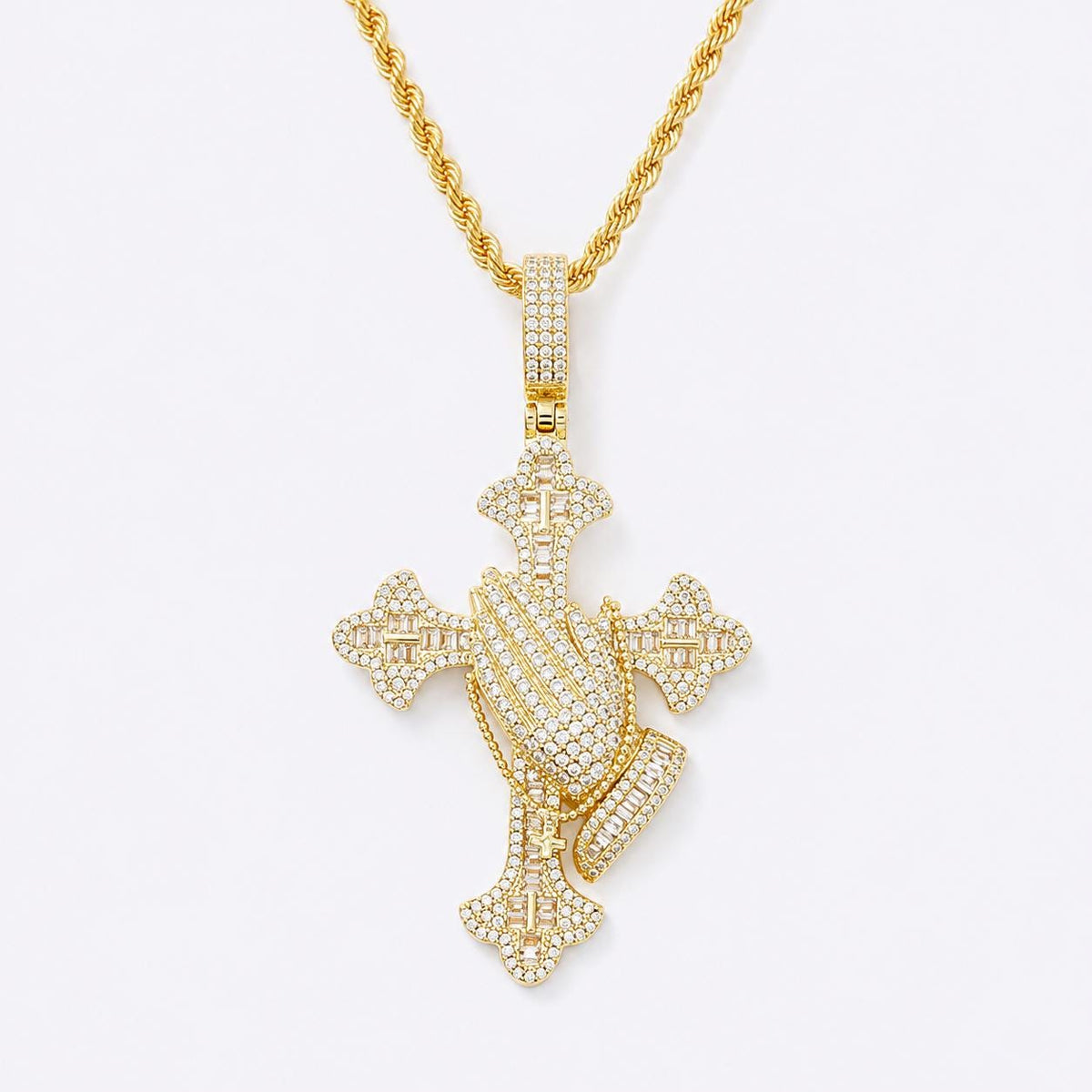 Sculpted Face Cross Iced Out Zircon 3D Portrait Hip Hop Rope Chain Necklace - image 1