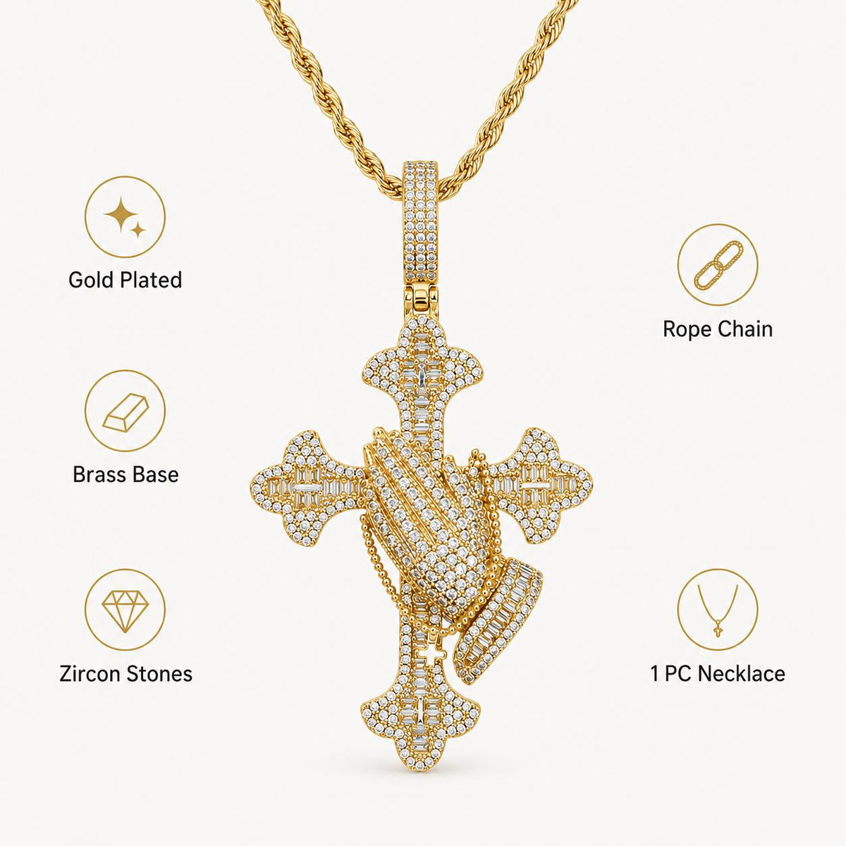 Sculpted Face Cross Iced Out Zircon 3D Portrait Hip Hop Rope Chain Necklace - image 4