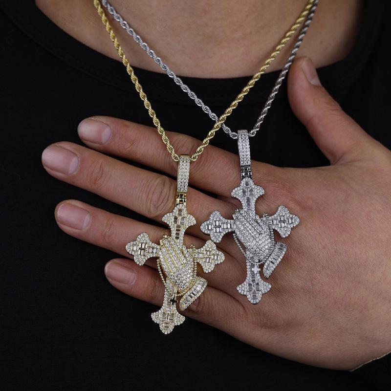Sculpted Face Cross Iced Out Zircon 3D Portrait Hip Hop Rope Chain Necklace - image 9