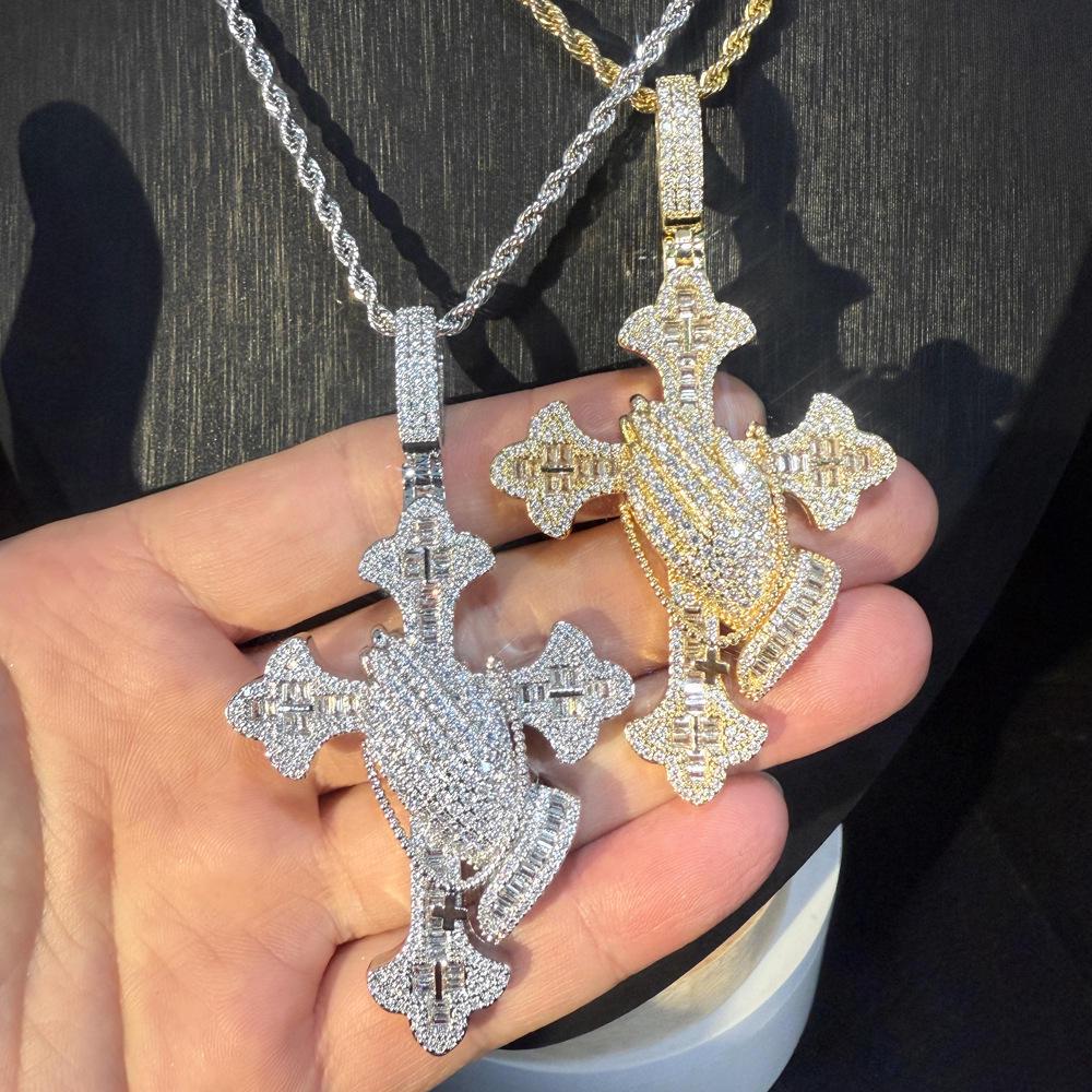Sculpted Face Cross Iced Out Zircon 3D Portrait Hip Hop Rope Chain Necklace - image 8