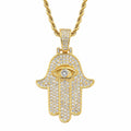 Iced Out Hamsa Hand Pendant Necklace, Evil Eye Zircon, 14K Gold Filled, 24" Chain - image 1