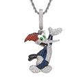 Iced Out Woodpecker Pendant Necklace, 18K Gold Plated CZ Bird, 24" Rope Chain - image 1