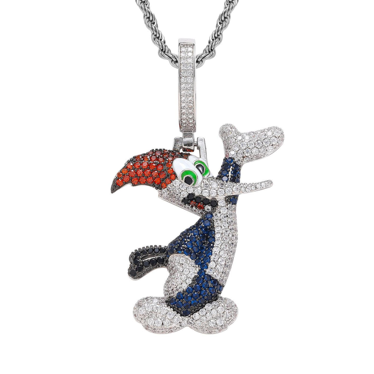 Iced Out Woodpecker Pendant Necklace, 18K Gold Plated CZ Bird, 24" Rope Chain - image 1