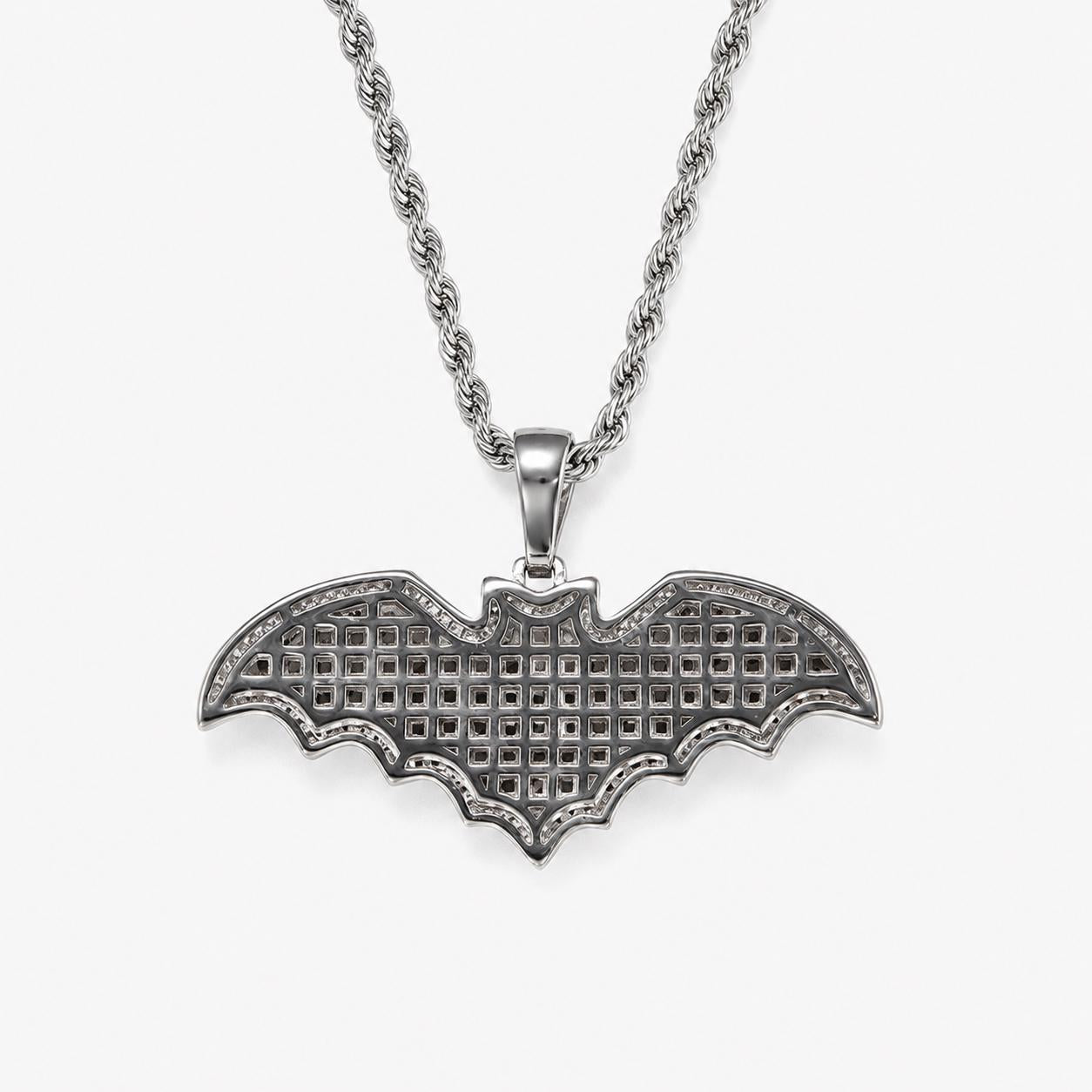 Dark Gothic Bat Pendant Necklace, Iced-Out Zircon, 24" Rope Chain - image 4