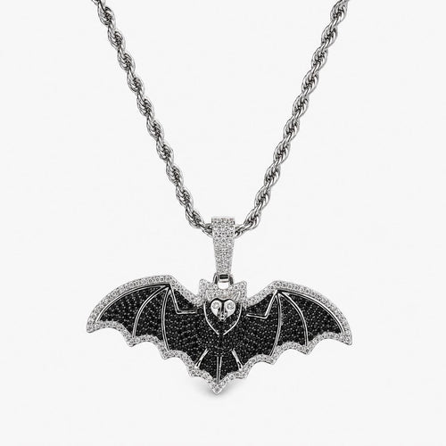 Dark Gothic Bat Pendant Necklace, Iced-Out Zircon, 24" Rope Chain - image 1