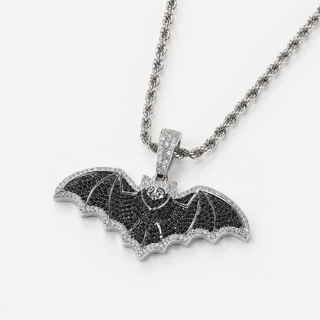 Dark Gothic Bat Pendant Necklace, Iced-Out Zircon, 24" Rope Chain - image 5