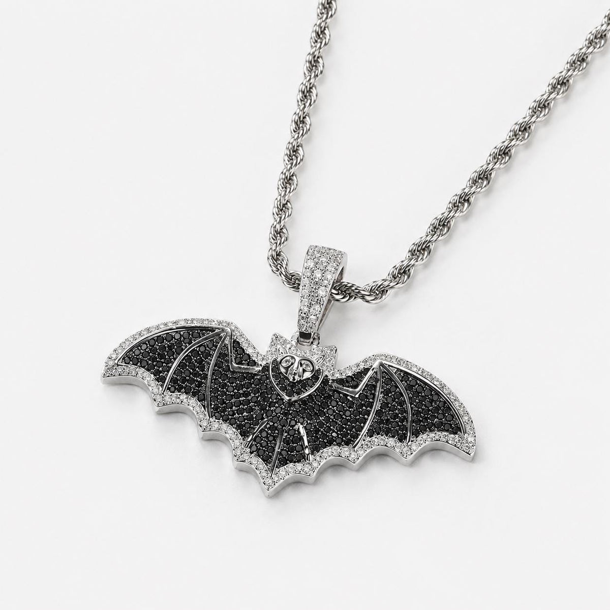 Dark Gothic Bat Pendant Necklace, Iced-Out Zircon, 24" Rope Chain - image 5