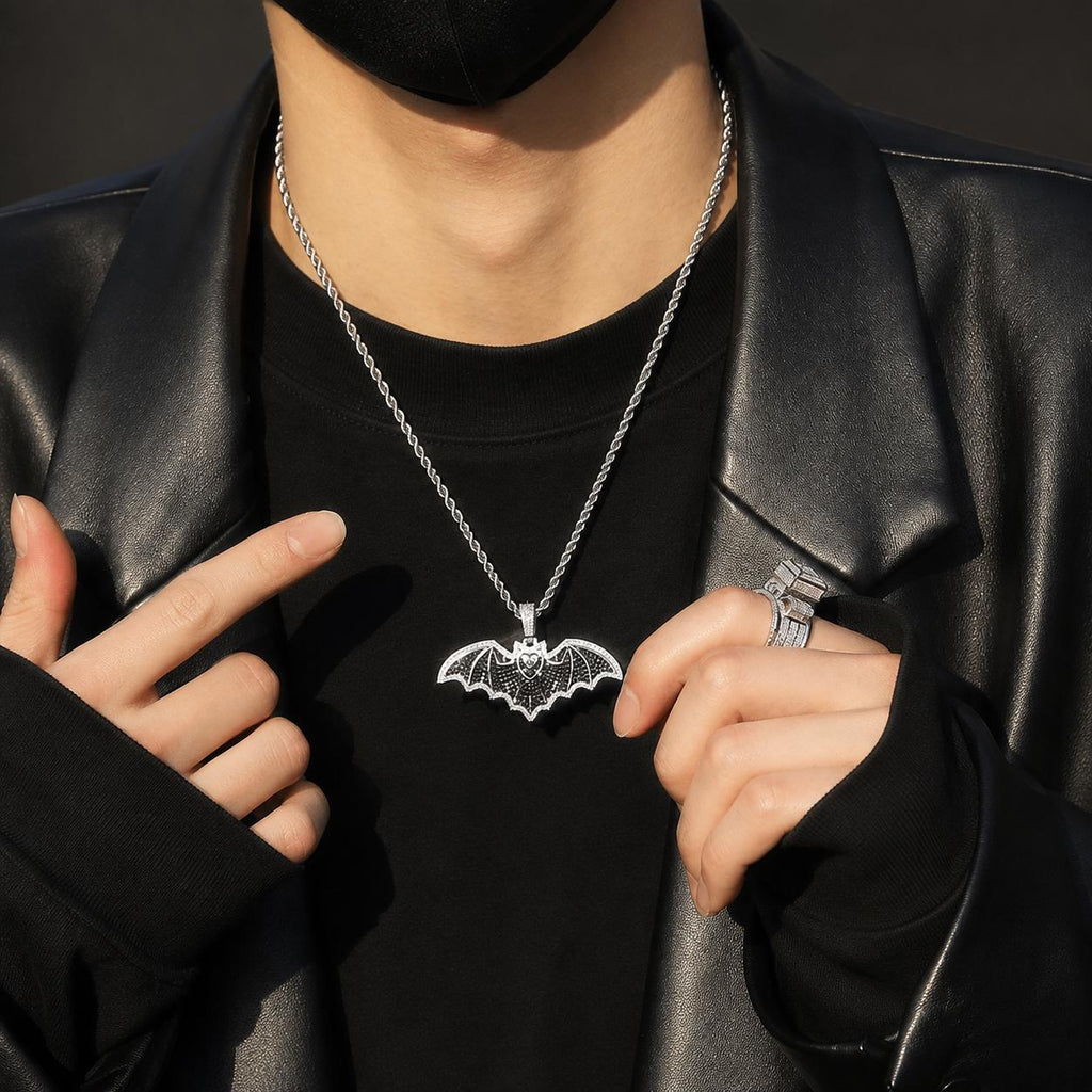 Dark Gothic Bat Pendant Necklace, Iced-Out Zircon, 24" Rope Chain - image 6